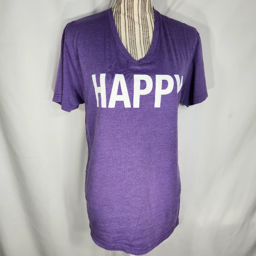 Next Level Purple HAPPY STEVE MADDEN STAFF V Neck Short Sleeve T Shirt Medium